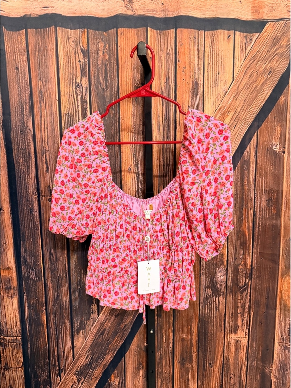 WAYF Pink Floral Puff Sleeve Blouse Size M